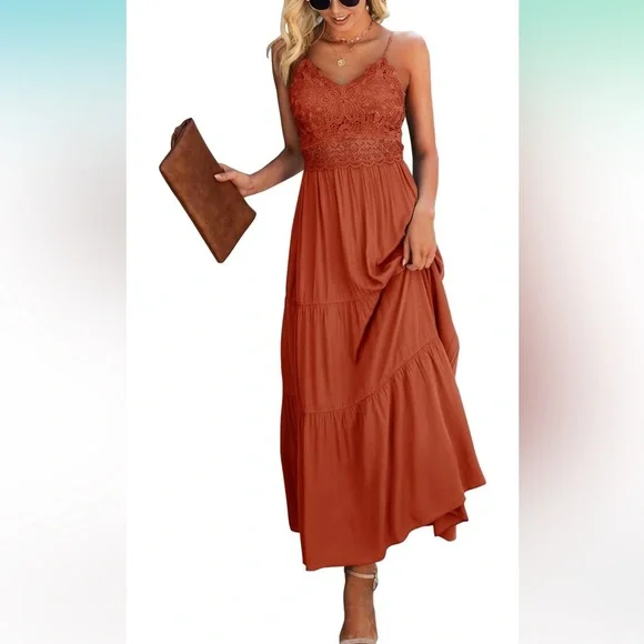 Crochet Lace Maxi Dress Size L Color Brick Red | Color: Orange/Red | Size: L | Pm-65370799's Closet